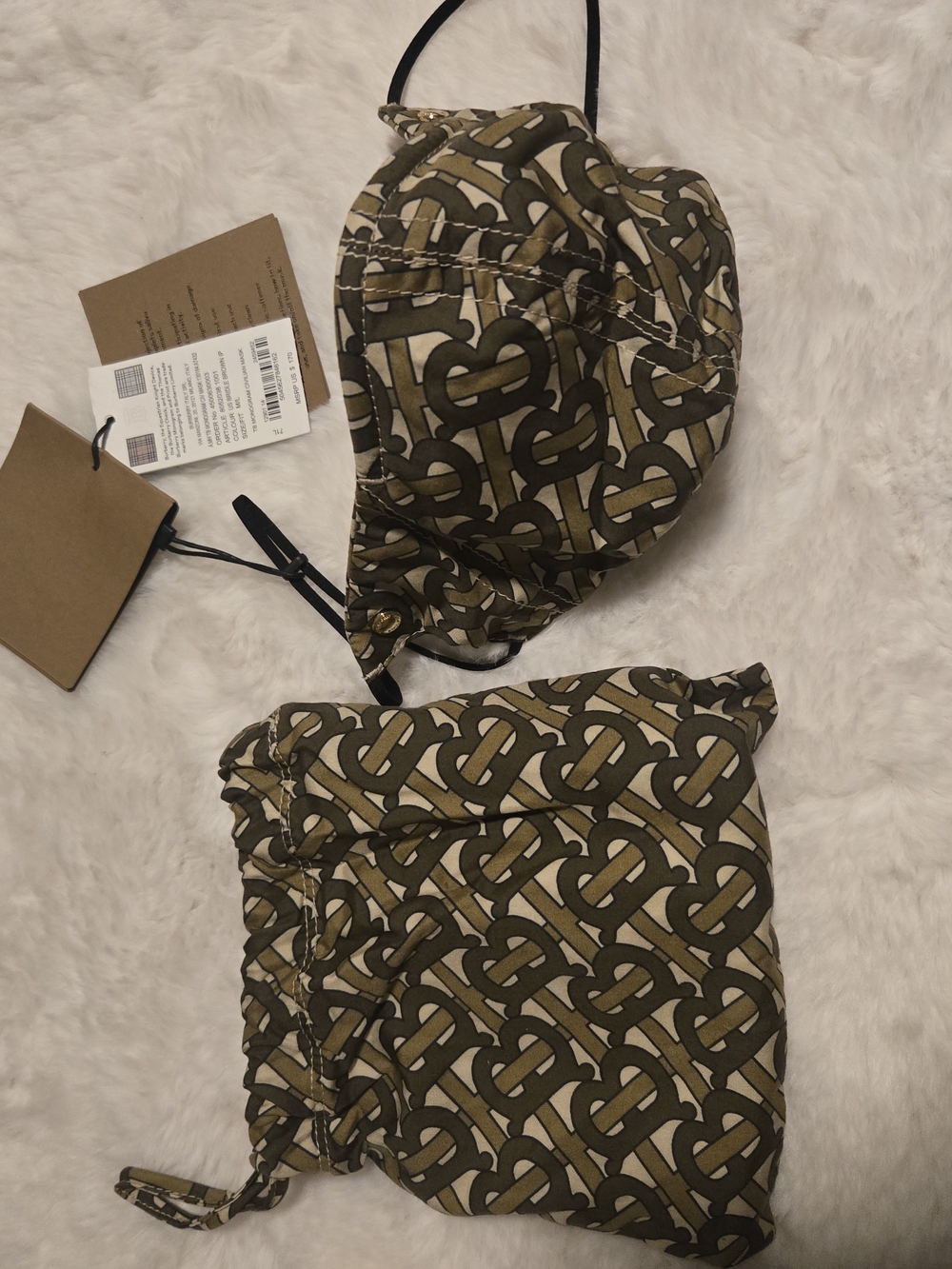 Burberry Monogram Face Mask and Drawstring Pouch - Brown/Tan/Black